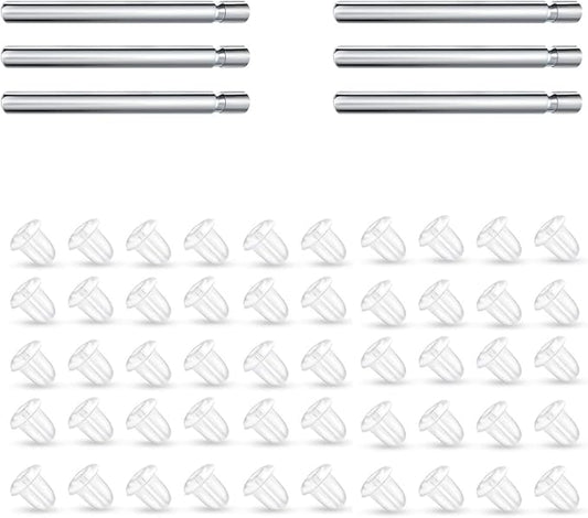 6pcs 20G Pure Titanium Earring Posts Pins, Nickel Free Hypoallergenic Titanium Earring Findings for Sensitive Ears | 50pcs Silicone Backs Include