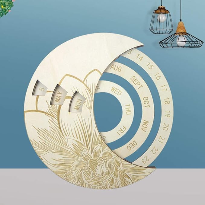 GOTOTOP 5 pcs Moon Phase Mirror, Wooden Frame Acrylic Mirror Wall Decor for Home, with Adjustable Moon Orientation for Bohemian Room Decor (02)