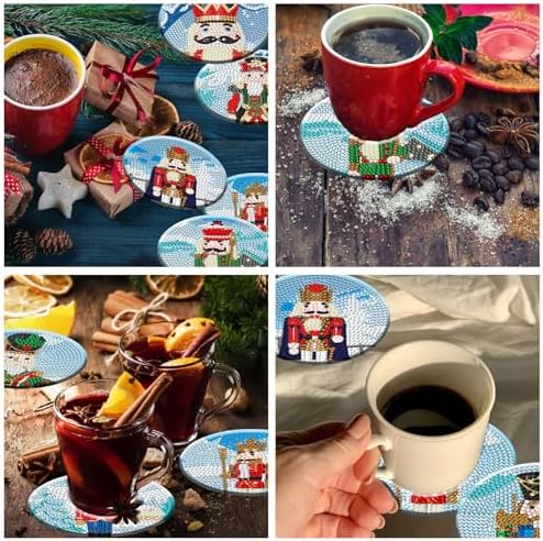 8 Pcs Christmas Nutcracker Diamond Art Coasters Kit Wooden Cup Mats - Image 4