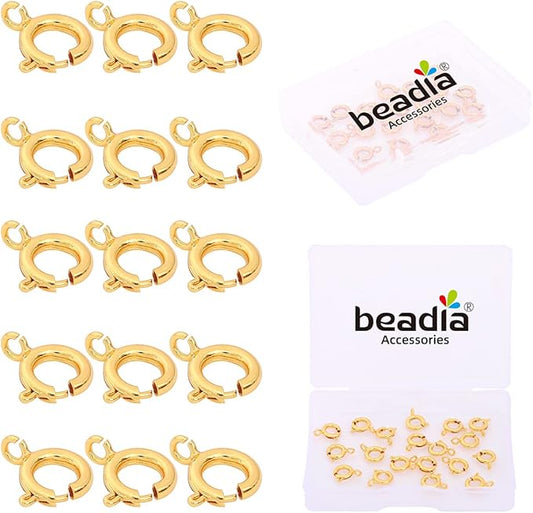 18K Gold Plated Spring Clasps Non Tarnish 7mm 20pcs for Jewelry Making Findings