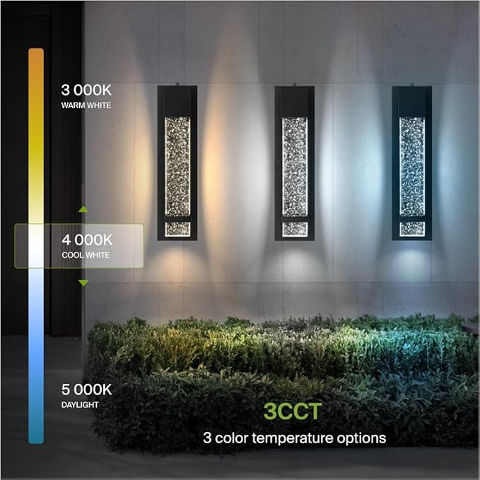 ASD LED 18" Bubble Glass Wall Light Fixture, Outdoor Dusk to Dawn Sconce | 3CCT, Waterproof, Photocell, ETL Listed | 12W 500LM 3000-5000K 120V | Exterior Lantern, Porch Lighting | Black