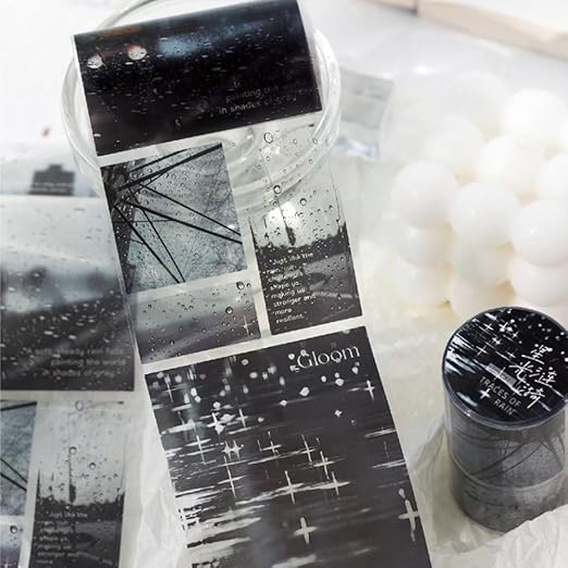 4 Rolls Washi Tape Set Dark Cloudy Rainy Day Landscape Scrapbook Tape Pretty PET Tape Stickers for Journaling Junk Journal Decorative Tapes for Crafts, Vintage Washi Stickers Scrapbooking Supplies