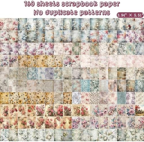 160 Sheets Vintage Flower Scrapbook Paper, Junk Journal Supplies, Purple Pink Flowers with Cursive Script No Repeating Perfect for Junk Journal DIY Cards Craft Albums Scrapbooking Supplies (Purple) - Image 2