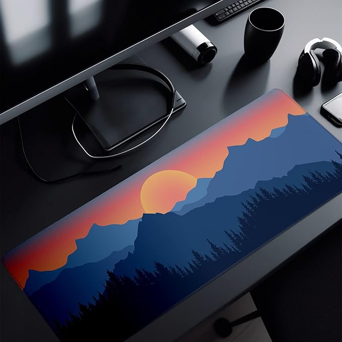 Japanese Mountain Landscape Gaming Mouse Pad XL Extended Large Mousepad with Nonslip Rubber Base Stitched Edges Laptop Computer Keyboard Desk Mat for Office Home and Game