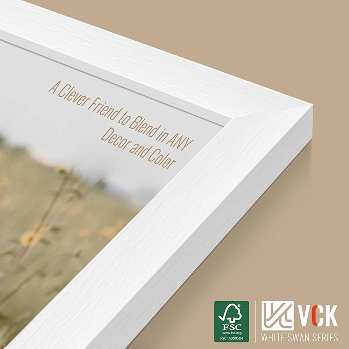 VCK 8.5x11 Picture Frame Set of 4 - White, Gallery-Quality Wood Poster Frames, 1.1-Inch Wide Border, Polished Plexiglass, Vertical or Horizontal Wall & Tabletop Display for Photo/Art/Prints, White