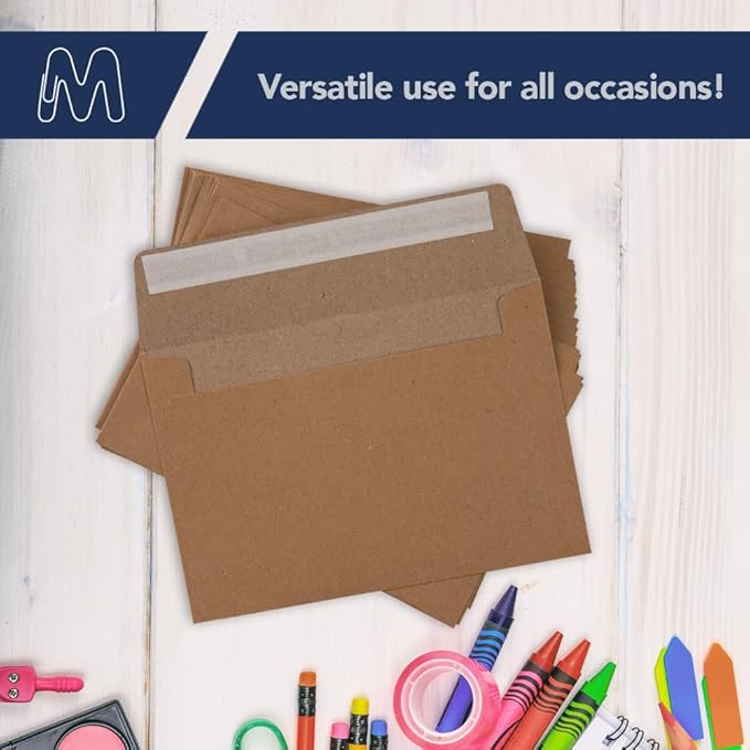 MOS A1 Kraft Envelopes 3.6 x 5.1 Inch 100 Pack — Brown Self-Seal Heavyweight Invitation Envelopes for RSVP, Thank You Cards, Gift Cards, Weddings, Business Mailings