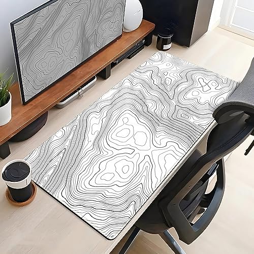 Mechanical Cattle Desk Mat Large Gaming White Mouse Pad Minimalist Topographic Map Desk Mat Extended XL Mousepad 31.5x15.7 in Anti-Slip Desk Pad Keyboard Mousepad Stitched Edges Large Mouse Pad Grey - Image 4