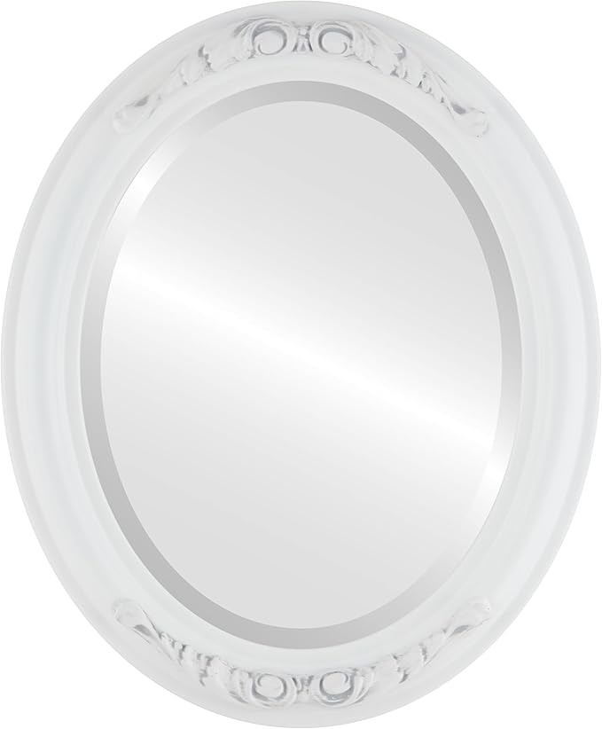 OVALCREST Oval Beveled Wall Mirror for Home Decor - Florence Style - Linen White - 24" x 20"