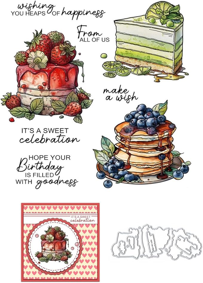 Blueberry Layer Cake Stamps and Cutting Dies for Card Making DIY Transparent Silicone Clear Stamp and Metal Die Cuts Sets for Scrapbooking Paper Greeting Cards Decor Seals Craft Supplies