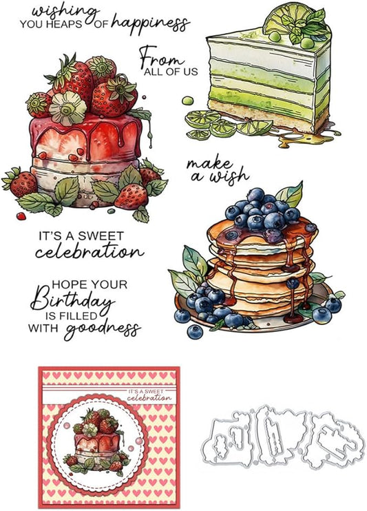 Blueberry Layer Cake Stamps and Cutting Dies for Card Making DIY Transparent Silicone Clear Stamp and Metal Die Cuts Sets for Scrapbooking Paper Greeting Cards Decor Seals Craft Supplies