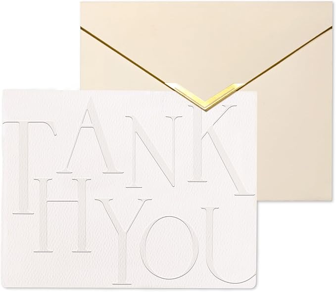 20 Pack Thank You Cards with Envelopes, 4.25×5.5 Inch Textured Thank You Notes, Embossed Letter Thank You Cards with V-Shape Gold Foil Envelopes, Blank Inside for Wedding Baby Shower Business