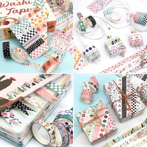 MOOKER 55 Rolls Holiday Washi Tape Set - Decorative Tape Seasonal Bohemian Colored Tape, Cute Washi Tapes for Journaling Supplies, Scrapbooking Supplies kit, Summer Scrapbook Supplies - Image 5