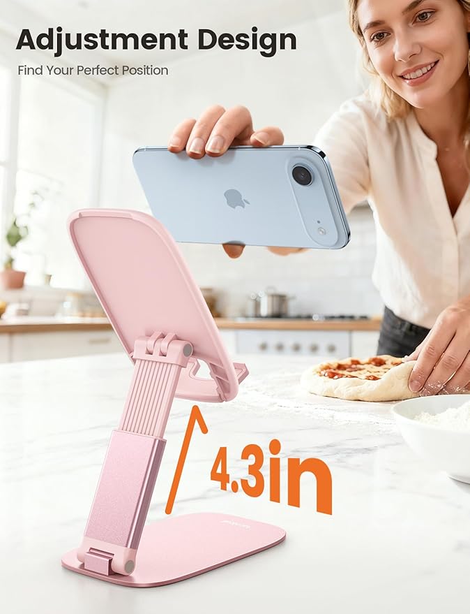 Lamicall Ultra-Thin Pink Phone Holder - Stocking Stuffers for Teens Girls Boys Adults Women Men, Gifts for Christmas, Rose Gold Pink Cell Phone Holder, Office Decor for Women, for iPhone, 4-8'' Phone
