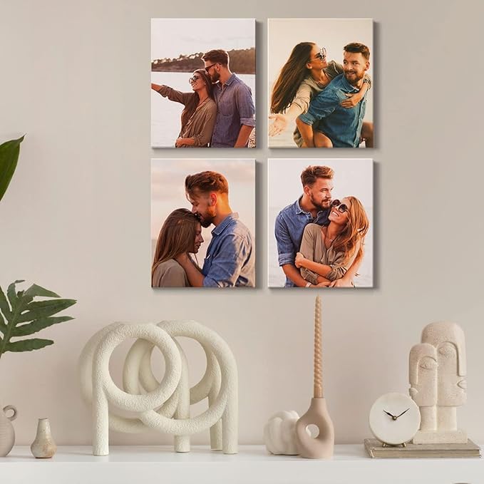 Renditions Gallery Set of 4, 11X14 Custom Photo Prints with Real Wood Picture Frames. Create Personalized Photos with Peel & Stick Photo Frames. Wrapped Canvas