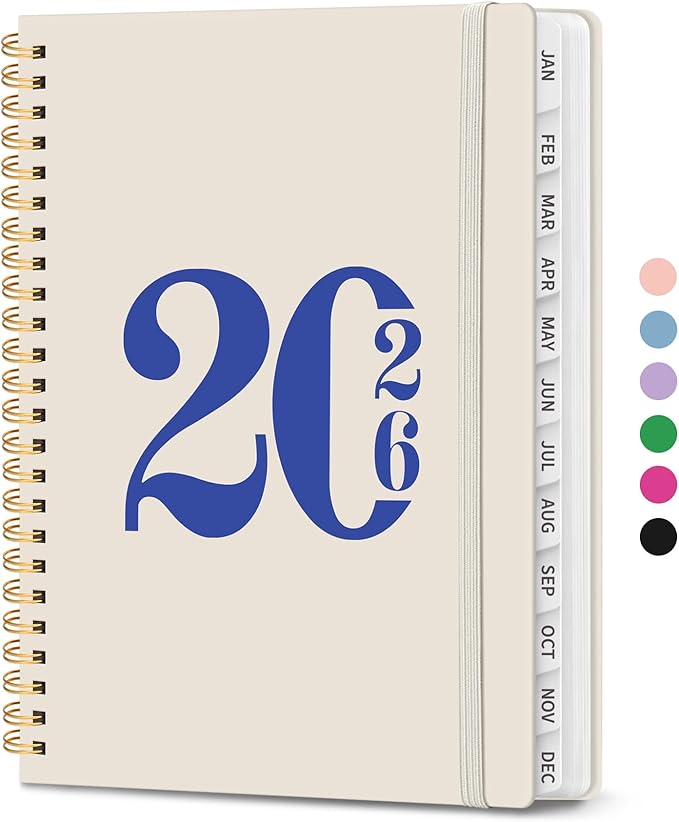 2026 Planner, Weekly and Monthly Calendar Planner for Women, Jan 2026 - Dec 2026, Hardcover Planning Agenda book with Tabs, Spiral Bound, Inner Pocket, Perfect for School Office Supplies, 6.3" x 8.5" - Gray
