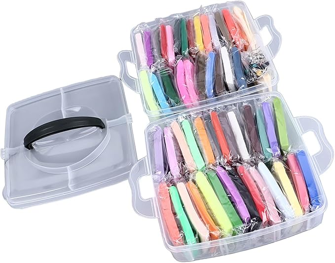 50 Colours Modelling Clay Set, Polymer Clay Starter Kit for Kids, Soft and Easy to Mould Air Dry Clay with 5 Sculpting Tools, Safe Non Art Craft Supplies for Children Over 3