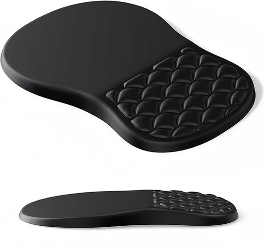 Ergonomic Mouse Pad Wrist Support with Massage Design,Classic Black Wrist Pain Relief Mousepad with Memory Foam,Non-Slip PU Base
