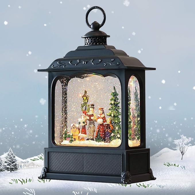 GenSwin Carolers Musical Lighted Water Lantern Christmas Snow Globe with 6 Hour Timer, Battery Operated & USB Powered Singing Swirling Glitter Snow Globe Lantern Christmas Home Decor Gift(11”)