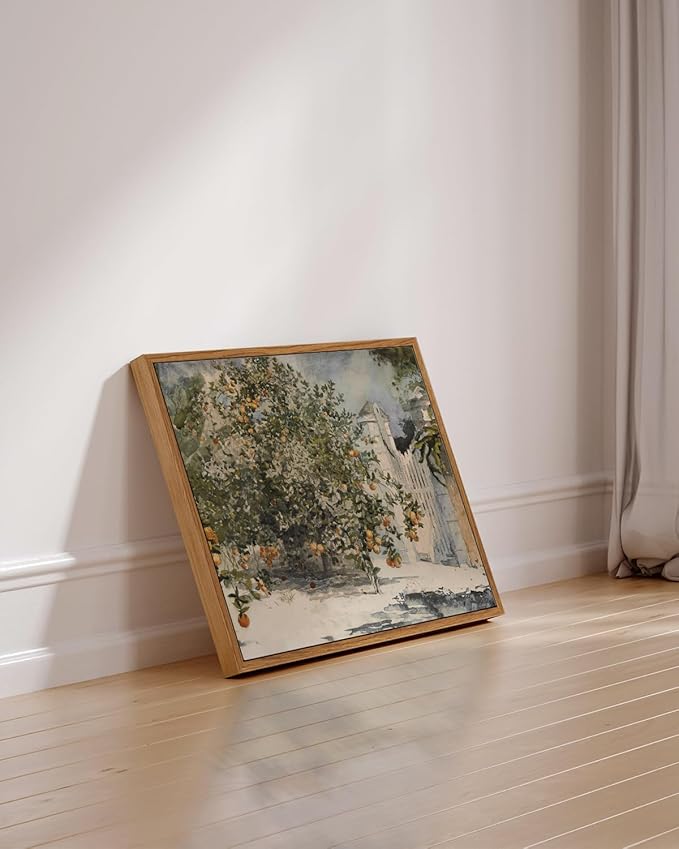 VIYYIEA Framed Canvas Wall Art Vintage Decor, Country Orange Trees Earthy Room Decor Aesthetic, Kitchen Living Room Bedroom Bathroom Rustic Farmhouse Art, 11"x14"