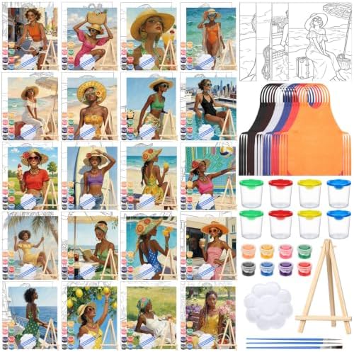 Sherr 140 Pcs 20 Set Pre Drawn Canvas Painting Kit, Summer by Sherr