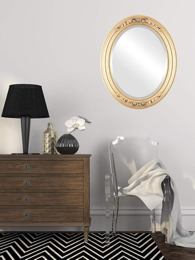 OVALCREST Oval Beveled Wall Mirror for Home Decor - Florence Style - Gold Spray - 28" x 24"