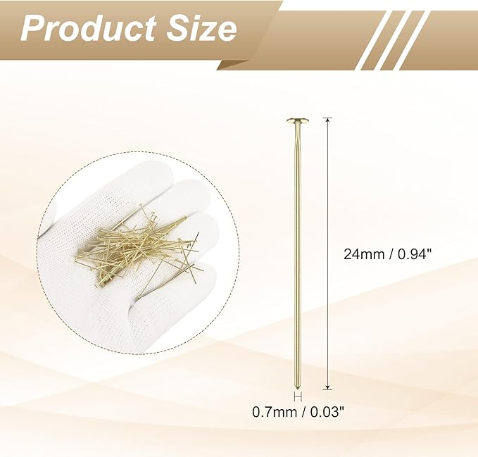 HARFINGTON 100pcs Flat Head Pins 0.94" 24mm Needles Bulk for Earring Pendant Necklace Bracelet Charm Jewelry Making Findings DIY Craft, 14K Gold
