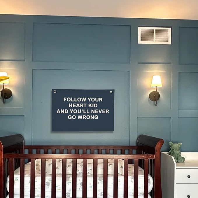 Boy Nursery Decor, Inspirational Wall Decor Hanging Linen Banner, Navy Blue Motivational Wall Flag for Kids Boys Room Playroom Nursery Decor, 20x30 Inch