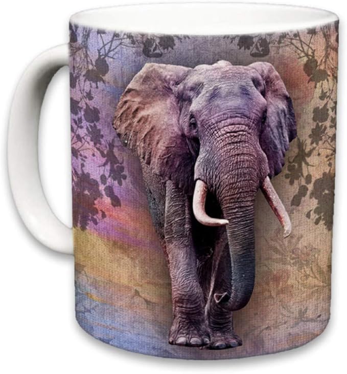 Elephant Mug | Cute Animal Ceramic Travel Mugs | Coffee Lovers Cup | Elephants Design | Great Novelty Gift | Decorative Home Kitchen Drinkwear | Multi Color | 11 Fl. Oz