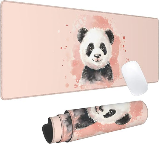 Adorable Panda Gaming Mouse Pad, Office Desk Mat, Anti-Slip Rubber Base Cool Aesthetic Mouse Pads for Computer Laptop Keyboard School Home Desktop Gamer Home Accessories Decor 31.5" x 11.8"