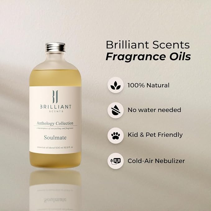 Brilliant Scents Soulmate Fragrance Oil 200ml - Premium Diffuser Oil for Home, Office, Hotels - Long Lasting, Plant-Based, Meets IFRA Standards, USA-Made - Fruity-Floral Marine Scent