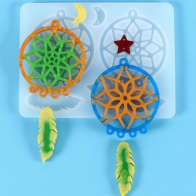 SHERCHPRY 66pcs Dream Catcher Resin Mold Silicone Kit for DIY Epoxy Keychain Casting, Craft Jewelry Making Supplies for Beginners and Hobbyists