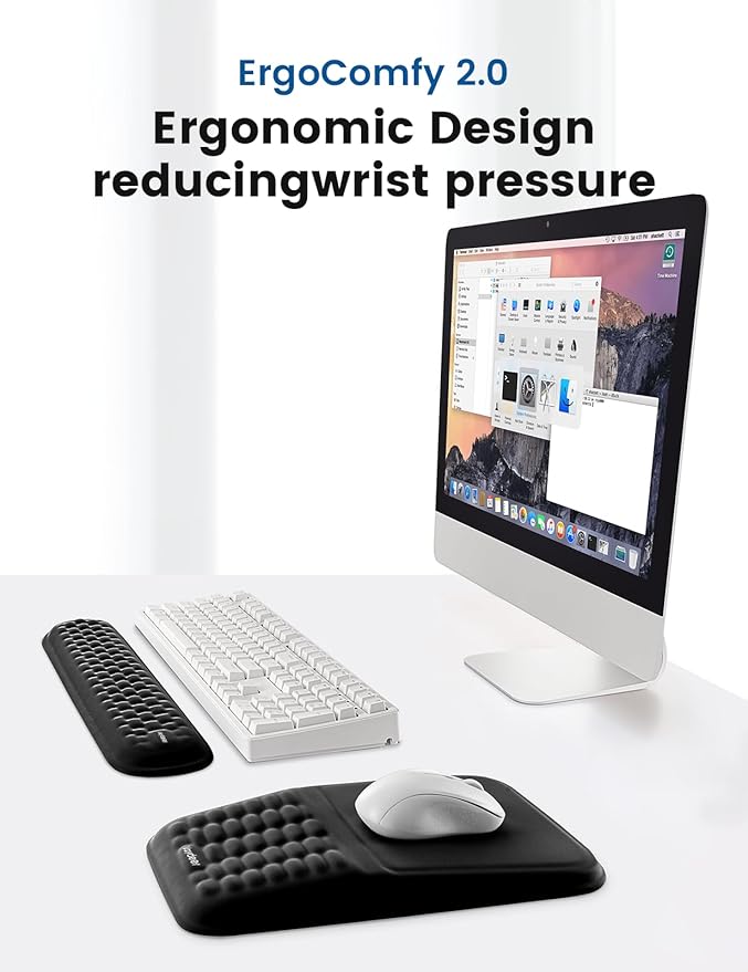 Vaydeer Wrist Rest for Computer Keyboard & Mouse Pad Set – Black, Ergonomic Memory Foam Wrist Support, Non-Slip Keyboard Wrist Rest & Soft Mouse Pad for Typing Comfort & Wrist Pain Relief