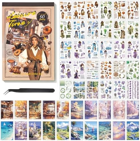 Vintage Washi Stickers for Scrapbooking, People Sticker Book for Journaling with 453PCS Scrapbook Stickers 20 Sheets Scrapbook Papers, Ephemera for Junk Journal Supplies DIY Crafts Arts Frame Album by Ahmagen