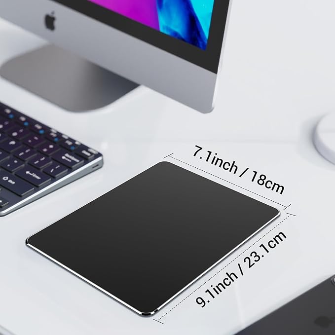 HONKID Hard Metal Mouse Pad for Desk, Aluminum Solid Mouse Pad for Magic Mouse and Pro/Air with Stable Rubber Base, Firm Mousepad for Travel and Home Office (Black)