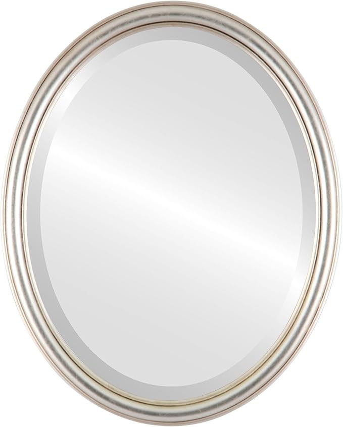 OVALCREST Oval Beveled Wall Mirror for Home Decor - Saratoga Style - Silver Leaf with Brown Antique - 18x22 Outside Dimensions