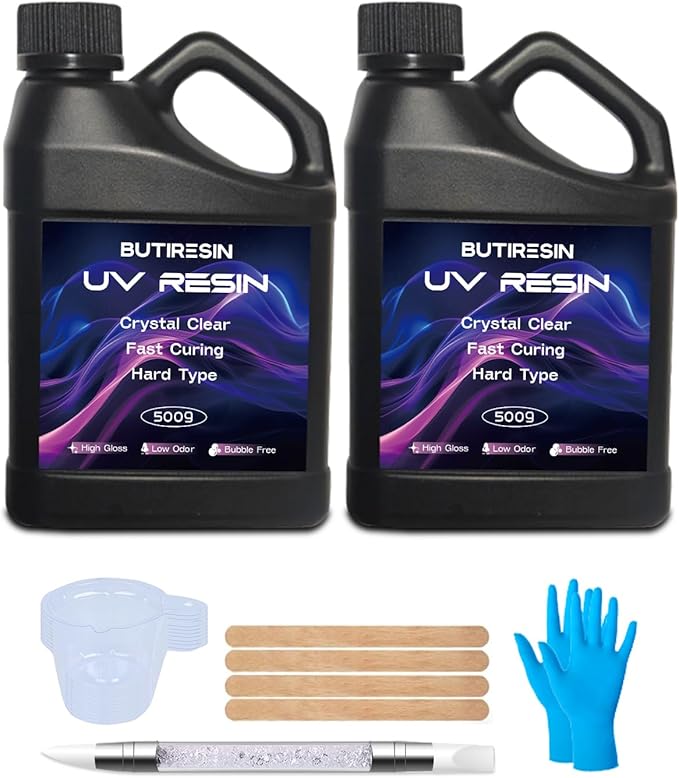 1000g UV Resin, UV Resin Clear - Fast Curing, Crystal Clear, Odourless, Low Viscosity & Hard Type, UV Resin Kit for DIY Jewelry Making, Casting, and Coating Crafts