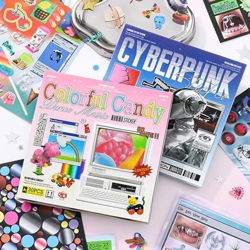2 in 1 Sticker Book, Cyberpunk Retro Futuristic by JUNKJWBZ%7CPeelStickInspir