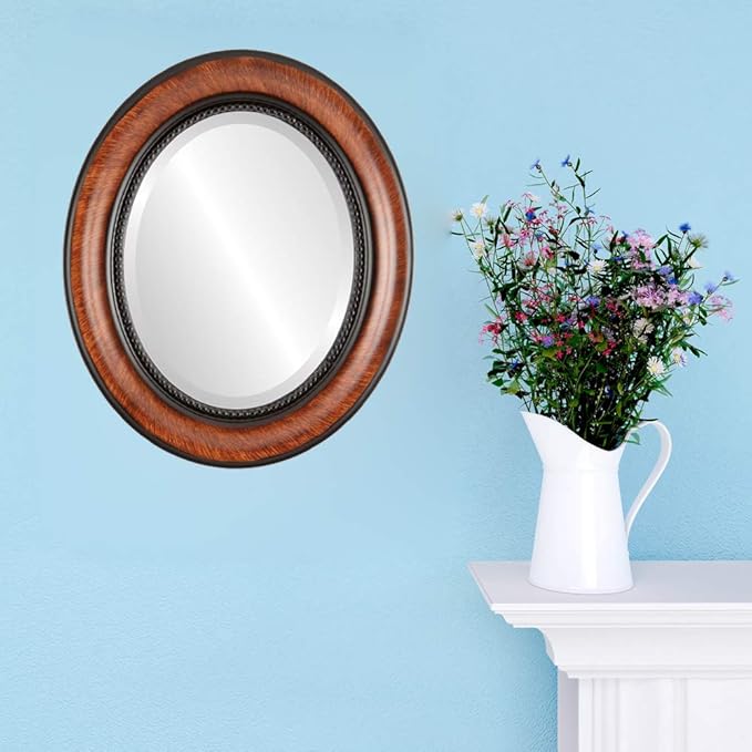 OVALCREST Oval Beveled Wall Mirror for Home Decor - Heritage Style - Vintage Walnut - 29x41 Outside Dimensions