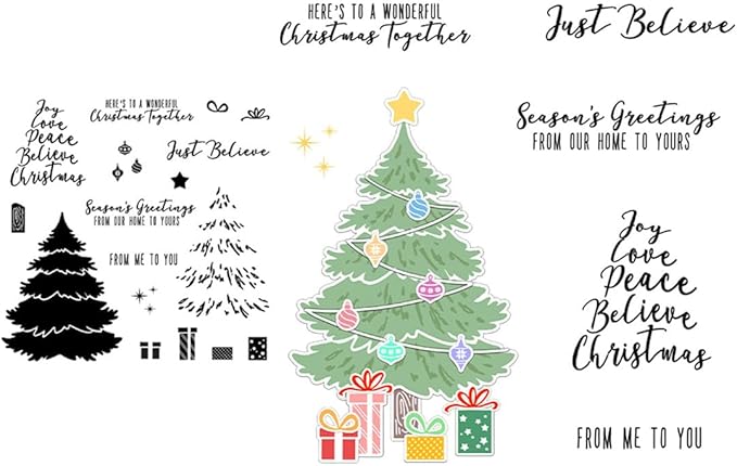 Box Christmas Tree Stamps and Cutting Dies for Card Making DIY Transparent Silicone Clear Stamp and Metal Die Cuts Sets for Scrapbooking Paper Greeting Cards Decor Seals Craft Supplies