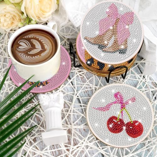 Coquette Diamond Art Coasters Kit, 8 Pcs Pink Diamond Painting Coasters - Image 6