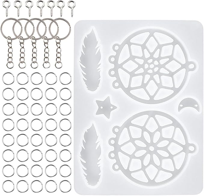 SHERCHPRY 66pcs Dream Catcher Resin Mold Silicone Kit for DIY Epoxy Keychain Casting, Craft Jewelry Making Supplies for Beginners and Hobbyists