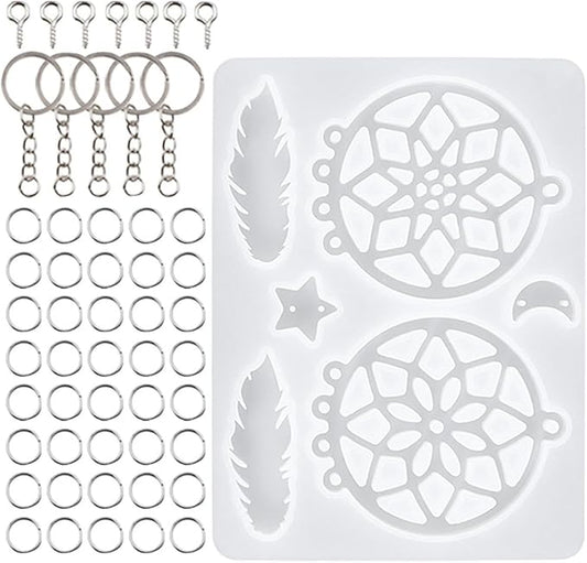 SHERCHPRY 66pcs Dream Catcher Resin Mold Silicone Kit for DIY Epoxy Keychain Casting, Craft Jewelry Making Supplies for Beginners and Hobbyists