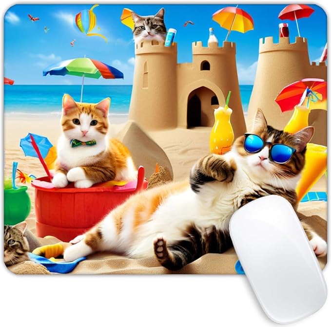 Square Mouse Pad Beach cat,Gaming Mouse Pads for Desk,Soft Computer Waterproof Non-Slip Mouse Mat