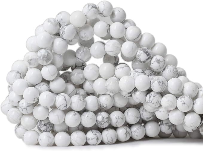 8mm 45PCS Natural White Howlite Gemstone Round Loose Stone Beads for Jewelry Making DIY Crafts Design 1 Strand 15"