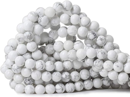 8mm 45PCS Natural White Howlite Gemstone Round Loose Stone Beads for Jewelry Making DIY Crafts Design 1 Strand 15"
