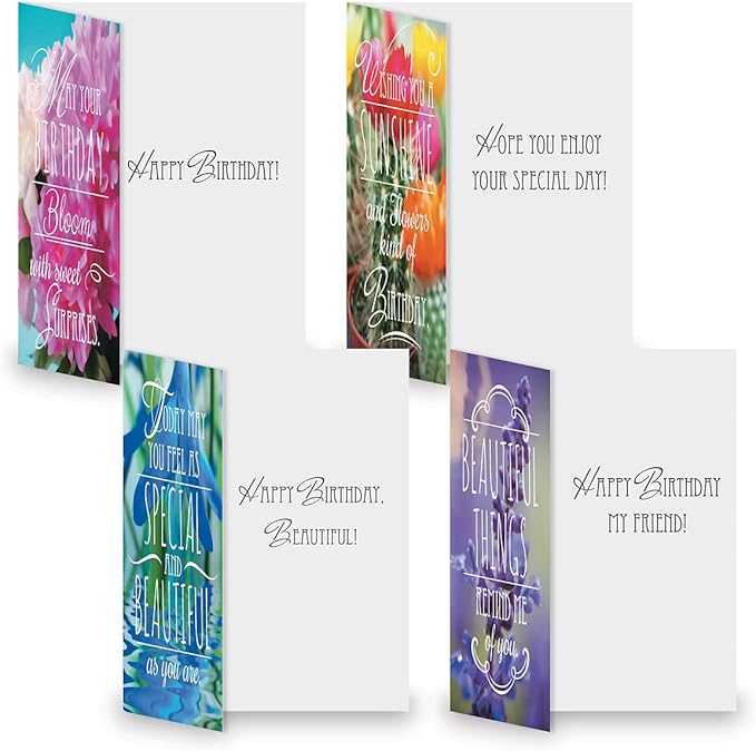 Current Floral Birthday Greeting Cards Value Pack - Set of 20, 10 Unique Designs, Large 5 x 7 Inch Cards, Sentiments Inside, Envelopes Included