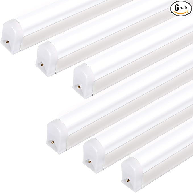 hykolity 6 Pack LED Shop Light 4FT, T5 Integrated Single Fixture, 22W, 2200lm, 6500K Super Bright White, Linkable Shop Light, Utility Shop Lights, Corded Electric with Built-in ON/Off Switch