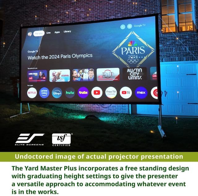 Elite Screens Yard Master Plus, 120-INCH 16:9 Height Setting Adjustable Portable Projector Screen, 4K HD Outdoor Indoor Movie Theater Front Projection, US Based Company 2-YEAR WARRANTY, OMS120H2PLUS