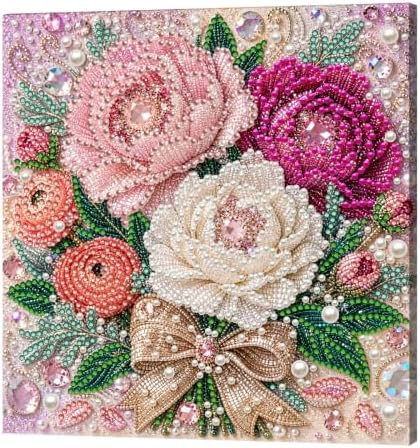 DIY Pearl Painting Kit for Adults, Peony Flower Gem Art with Wood Frame, 20x20cm Pearl Diamond Craft, Floral Wall Decor Gift for Women, Beginners Relaxing Hobby Kit by Unknown