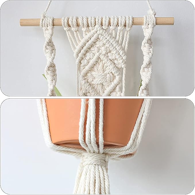 Artilady Boho Macrame Plant Hangers - Handmade Hemp Rope Hanging Baskets for Plants with Ceiling Hooks, Bohemian Home Decor Wall Art